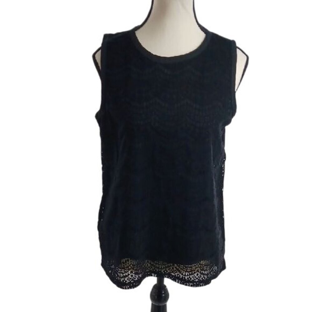 Loft Womens Black Lace Tank Top Sleeveless Layering Blouse Size S